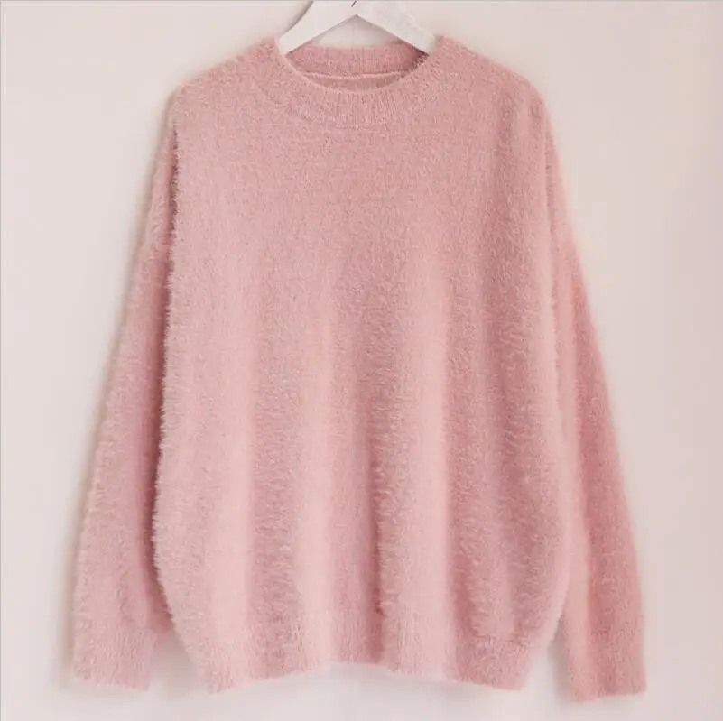 Pink Autumn Winter Oversize Thick Mink Cashmere Sweater Poullovers Women Batwing Sleeve Female Casual Warm Fur Sweater Jumper - Цвет: Pink