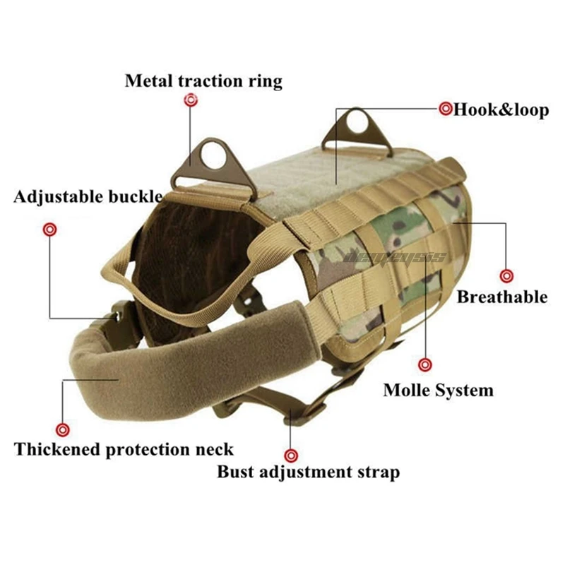  K9 Tactical Military 1000D Nylon Molle System Dog Training Dog Harness Hunting Dog Vest Clothes S-X