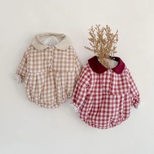 Barboteuse en coton rembourré pour bébé fille, combinaison à carreaux épais et chaud, vêtements à la mode pour enfant en bas âge, nouvelle collection hiver