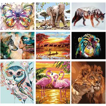 

QIFU Wolf Girl Butterfly Lion Elephant Oil Painting By Numbers Adults Colorful Paint Wall Art Picture For Living Room Home Decor