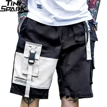 Лето, Харадзюку, шорты-карго с карманами, цветные блоки, мужские, хип-хоп, короткие джоггеры, уличная одежда, тактические, военные, мешковатые, короткие, хипстерские