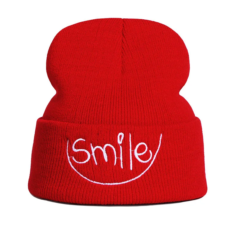 Autumn And Winter New Letters Smile Embroidery Wool Hat, Ladies Wild Thin Cuff Knit Hat, Men Skully Cap - Цвет: style 5