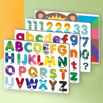 

4 Set Fridge Magnet Magnetic Learning Letters + Numbers + Clock + Puzzle Blocks Style Fridge Home Decor Educational Toddlers Toy