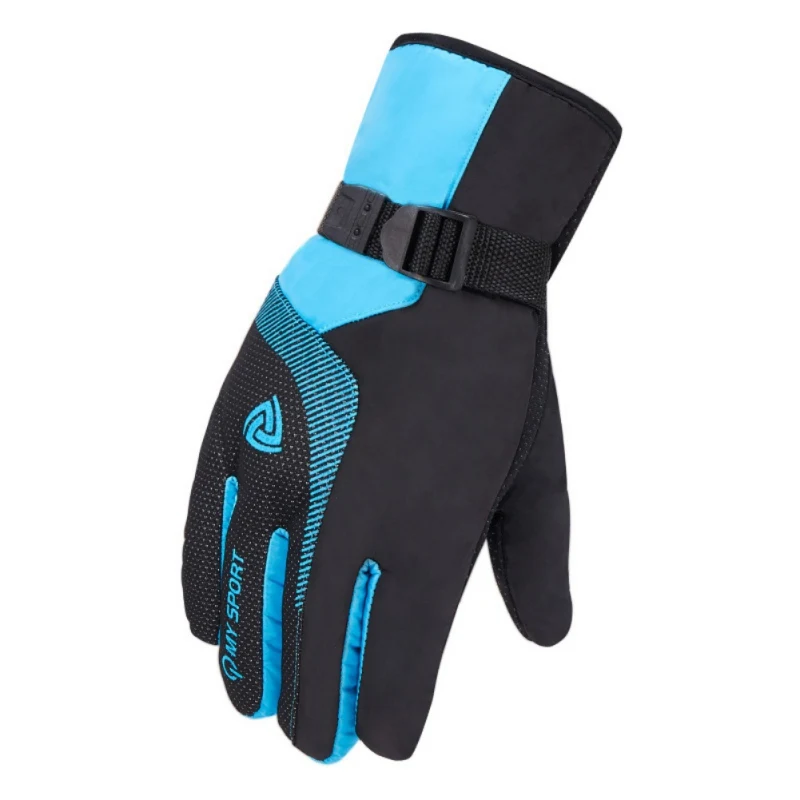 Мужские и женские перчатки для катания на лыжах и велоспорта зимние перчатки теплые ветрозащитные лыжные перчатки противоскользящие флисовые перчатки для сноуборда с сенсорным экраном - Цвет: Синий