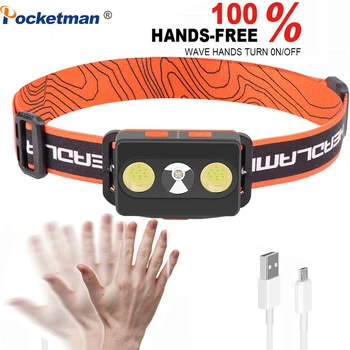 

Brightest headlamp XPG+COB LED 7 modes headlight human motion sensor lantern camping lamp with built-in battery with hook magnet