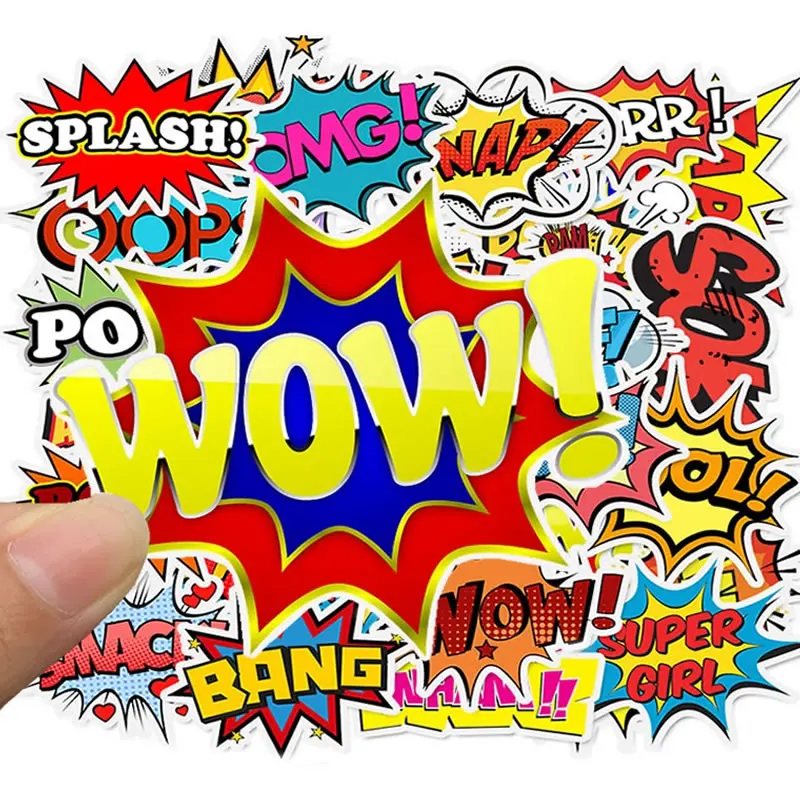 

50pcs/Pack Fashion Letter WOW Waterproof Stickers Skateboard Motorcycle Suitcase Guitar Children Funny Graffiti Sticker Kid Toy