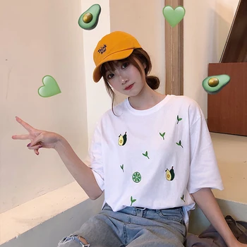 

Pure Cotton Short Sleeve 2020 New Style Loose-Fit Versatile Online Celebrity Slimming Avocado Green T-shirt Women's INS Fashion