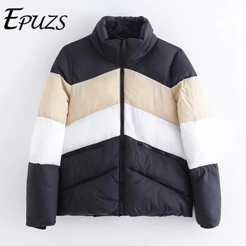 

Fashion Color block Winter jacket women padded parka mujer Korean womens winter coat zipper long sleeve chaqueta mujer 2019