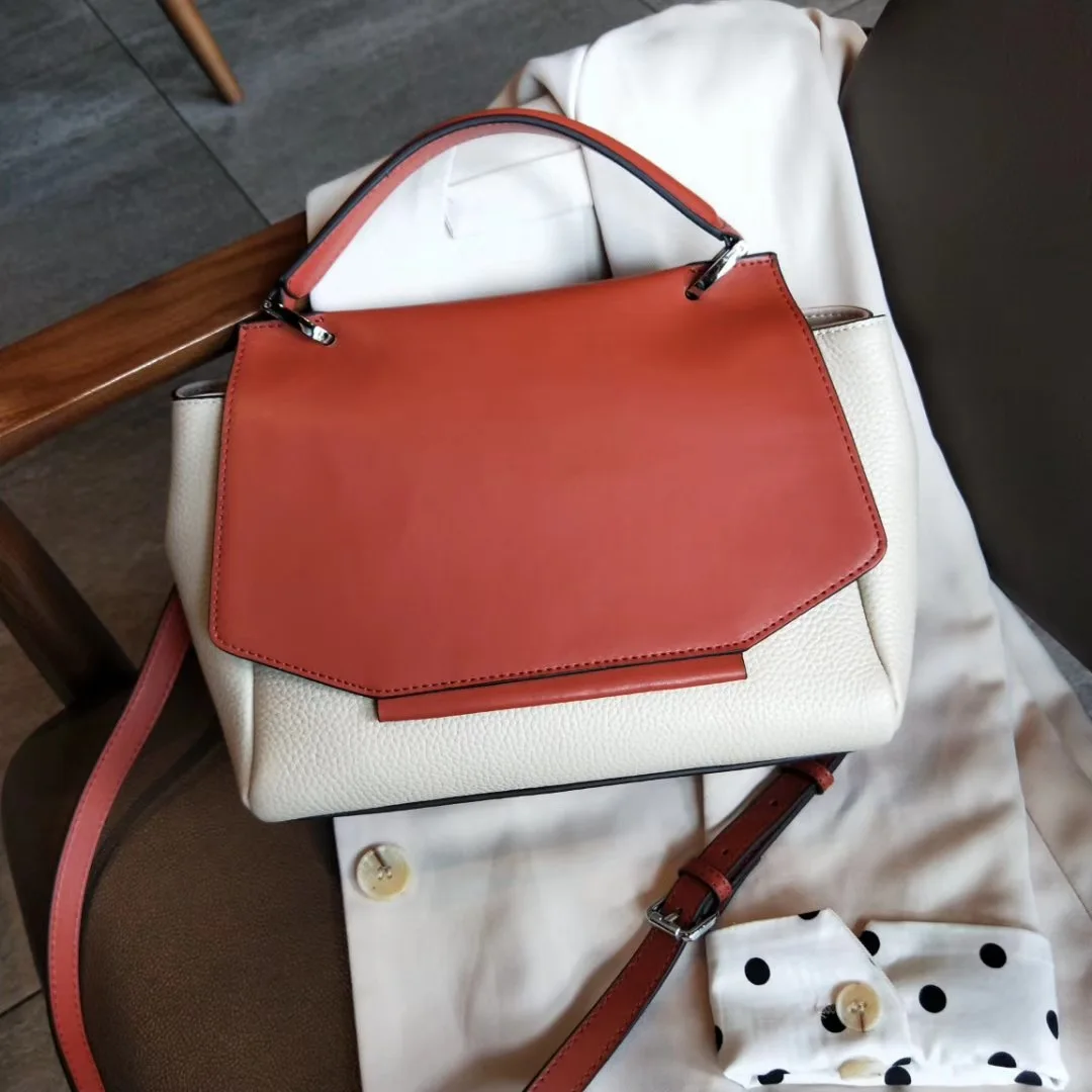 red with white Роскошная брендовая дизайнерская трапециевидная сумка из натуральной воловьей кожи, женская сумка, большая сумка через плечо, женская сумка - Цвет: red with white