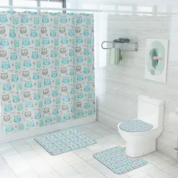 

Shower Curtain Bathroom Decor 4pcs Non-Slip Wing Toilet Polyester Cover Doormat Set Bathroom Shower Curtain Washable Colorful