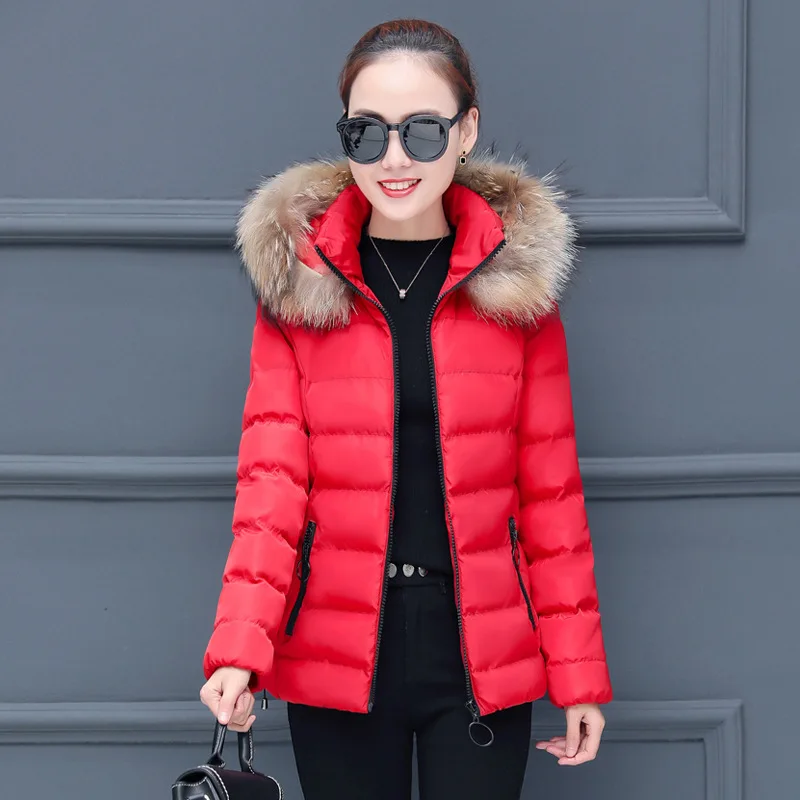 

Figure Rong Short Cotton-padded Clothes Women's Winter New Style Korean-style Warm Coat Hooded Fur Collar Cotton-padded Jacket W