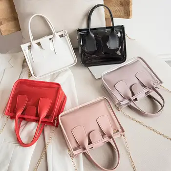 

2pcs/Set Transparent Bag Women Shoulder Bag Small Chain Jelly Bags Handbags Phone Totes Fashion Solid Travel Crossbody Bag 2020