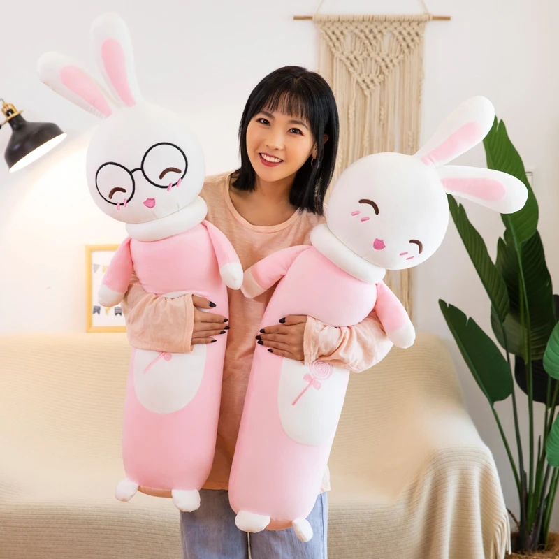 Kawaii плюшевая подушка с кроликом, мягкая плюшевая кукла, длинная плюшевая игрушка, подарки для детей, подушки для кровати для девочек, подушка с милым Кроликом, розовый, синий