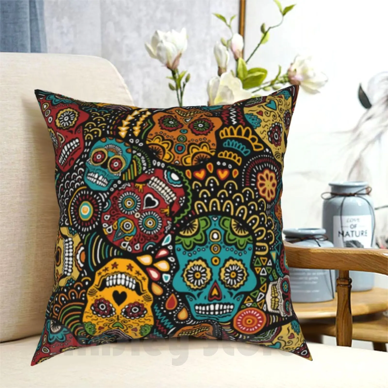 

Calaveras Pillow Case Printed Home Soft Throw Pillow Dia De Los Muertos Day Dead Calavera Sugar Skull