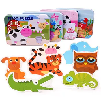 

Cartoon Animal Car Wooden Jigsaw Puzzles Assembling Board Intelligence Kids Toy Promotes hand-eye coordination