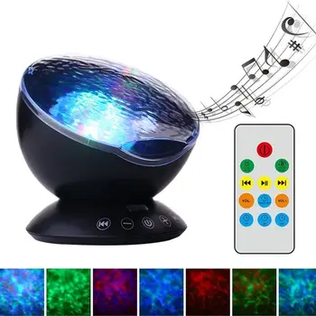

Starry Sky Remote Control Ocean Wave Projector Built-in Mini Music Player Novelty 7 Color Changing LED Night Light(Black)