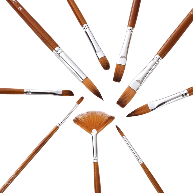 9Pcs Watercolor Paint Brushes Set Variety Style Short Rod Oil Nylon Hair Painting Brush Acrylic Painting Brush Pen Art Supplies