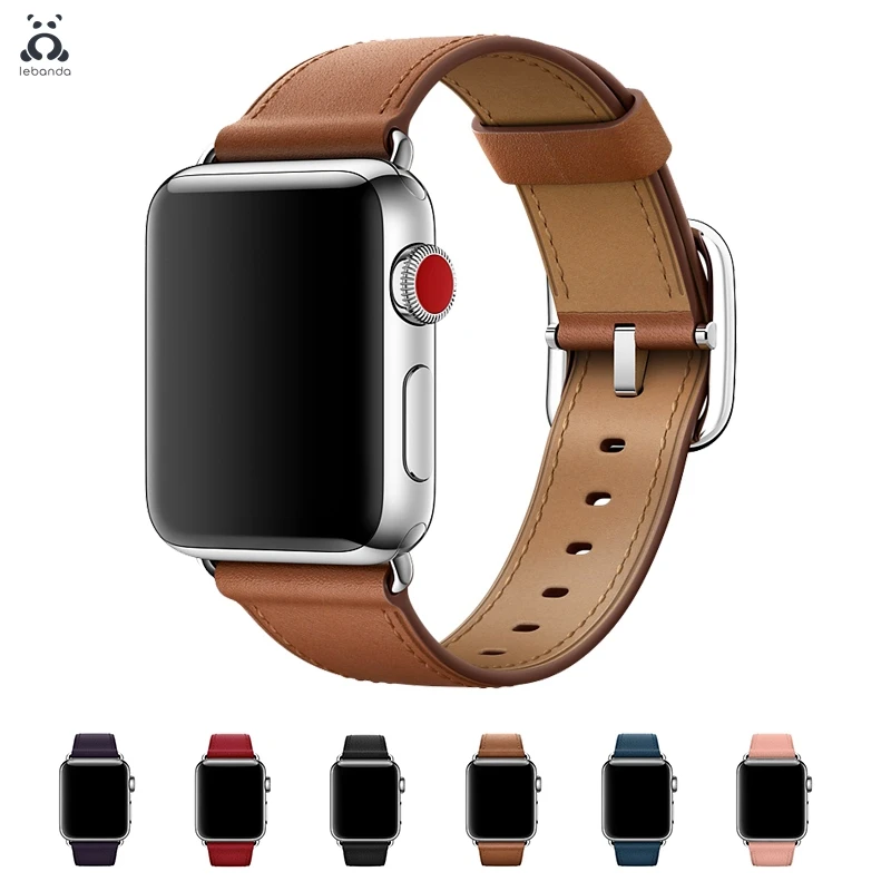 

Leband strap for apple watch 4 3 leather band for iwatch 40mm 44mm classic buckle modern design calf leather 38mm 42mm