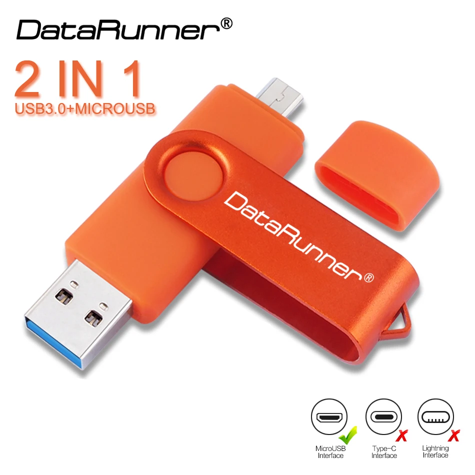 Новый usb накопитель DataRunner 3 0 OTG 128 ГБ Вращающаяся ручка 16 32 64 256 микро USB флешка