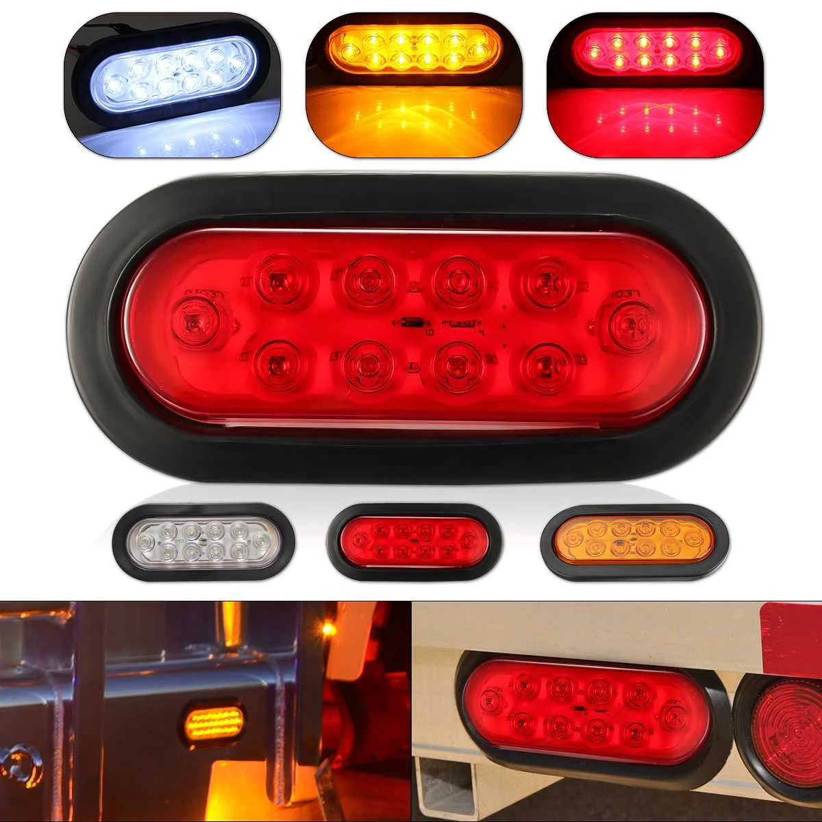

1x/2x Universal LED Red Yellow Sealed 6"Oval Car Rear Tail Brake Stop Side Light For Cargo/Van/Utility Truck Trailer Yellow/Red
