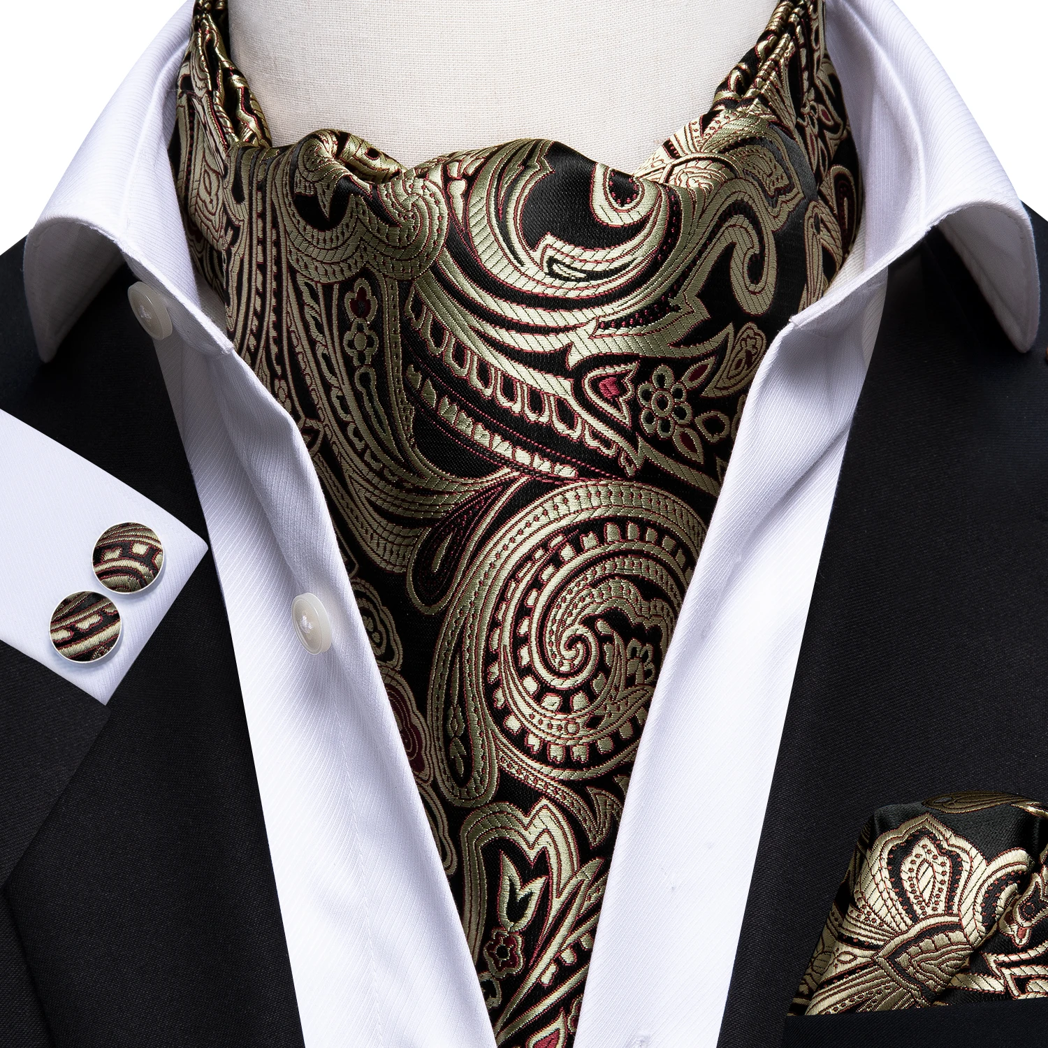 Dubulle Cravat Ties for Men with Pocket Square and Cufflinks Ascot and Handkerchief Set 
