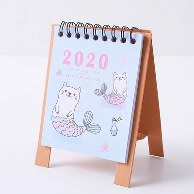 Cute Cartoon Starry sky Flamingo Mini Desktop Paper Calendar dual Daily Scheduler Table Planner Yearly Agenda Organizer - Цвет: fish cat
