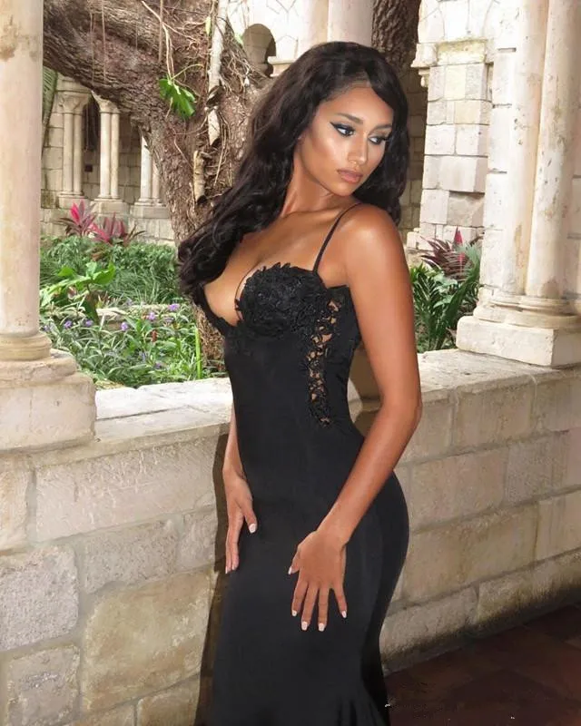 Back Sexy Spaghetti Straps Mermaid Long Prom Dresses Lace Applique Sleeveless Evening Gowns Custom prom dress