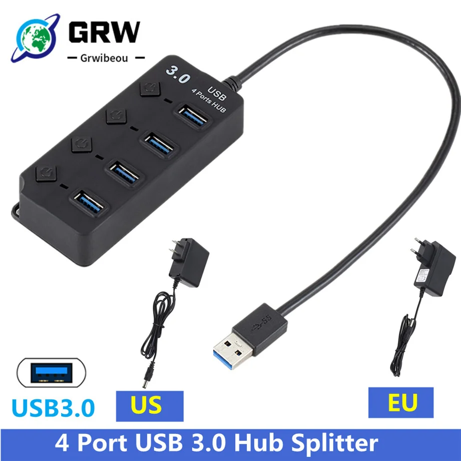 

USB 3.0 Hub USB Hub 3.0 Multi USB Splitter 3 Hab Use Power Adapter 4 Port Multiple Expander 2.0 USB3 Hub with Switch for PC