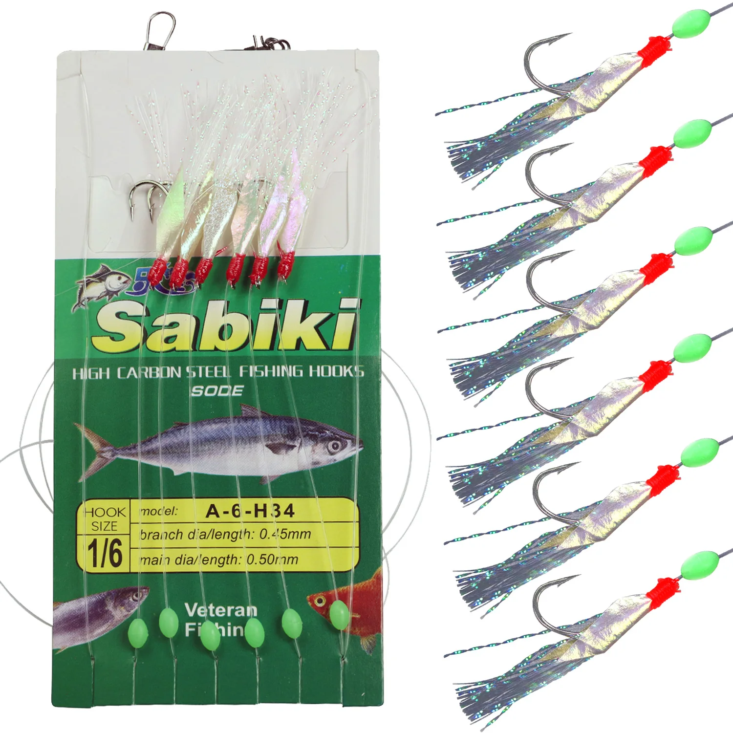 Fishing Rigs Bait Lures Freshwater Saltwater Sea Rigs Glow Rigs with Fish Skin//Feather Hooks Size #4#6#8 Pack of 10