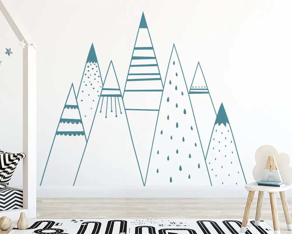 Hand Drawing Mountains Pattern  Wall Decal Nordic Mountain Rang Vinyl Wall Sticker Baby Room Wall Murals Mountains Decal