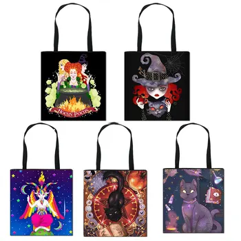 

Hocus Pocus/ Witch Cartoon Canvas Shoulder Bags Foldable Shopping Bag Women Fashion Large Capacity Tote Bag cute handbag