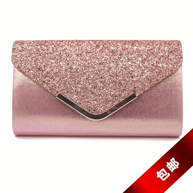 pink colour Luxury Fashion Shiny Diamond Synthetic Leather Clutch Bag Women Party Envelope Design Chain Shoulder Handbag - Цвет: pink colour