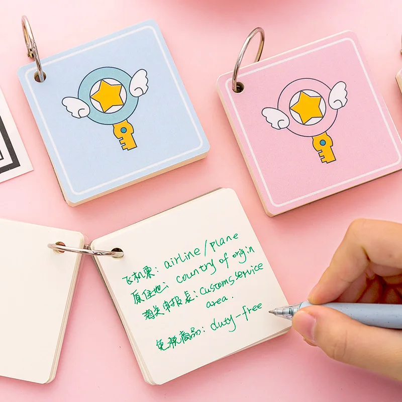 

Kawaii Memo Pad Binder Ring Cute Easy Flip Flash Cards Study Cartoon Mini Notes Bookmark Index Card School Office Stationary