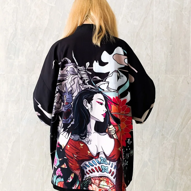 Japanese Kimono Japanese Kimono Cardigan Japanese Kimono Shirt Women Kimono Cardigan Haori Clothes Yukata Women Japanese Streetwear Summer Beach Obi