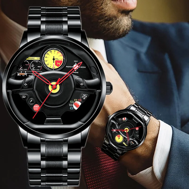 nibosi erkek saatler araba jant hub tasarimi erkek saat paslanmaz celik direksiyon su gecirmez erkek saatler relogio masculino aliexpress watches
