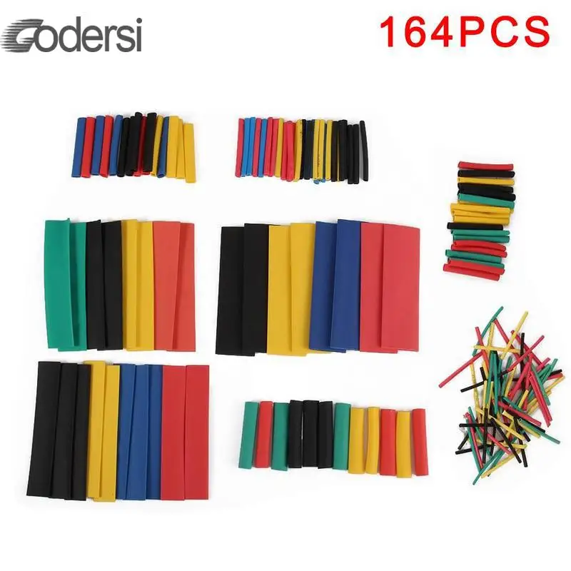 

164pcs/set Heat Shrink Tubing Flame Retardant Heat Shrinkable Tube Set Wire Cable Sleeves Shrinkable Tube Assortment Kit
