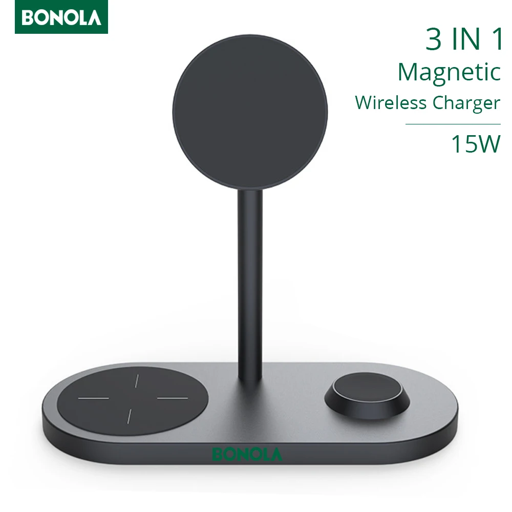 Магнитная Беспроводная зарядка Bonola 15 Вт 3 в 1 подставка для Apple/iPhone 13 12 Pro Max/11/8