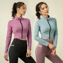 Женская куртка для бега на эластичной молнии, женская спортивная одежда, женские зимние спортивные куртки, куртка для йоги, спортивная куртка для бега, куртка для фитнеса