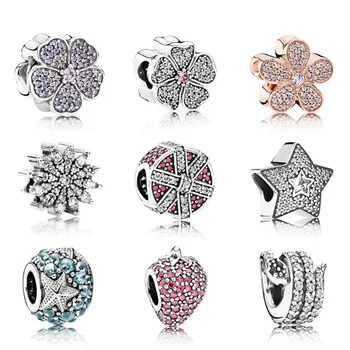 

NEW 100% Genuine 925 Sterling Silver Flower type beads Clear CZ Charm bead Fit Bracelet DIY bracelet The factory wholesale
