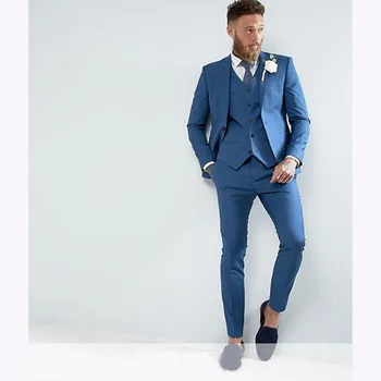 

Skinny Blue England men suits slim fit Groom Tuxedos Groomsman Custom Made Mens Suit (jacket+pants+vest)costume homme terno