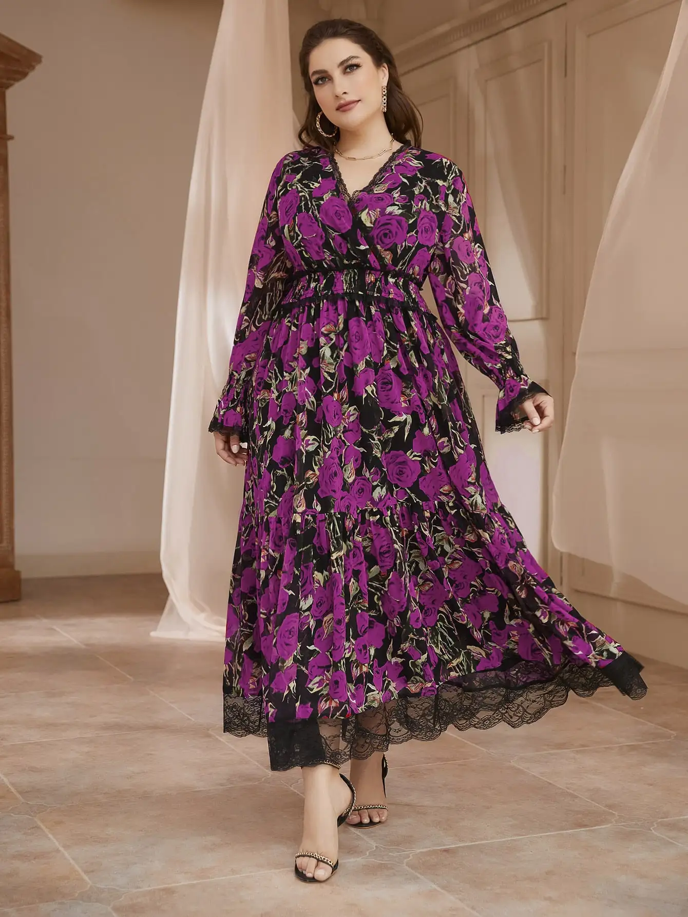 TOLEEN Women Plus Size Maxi Dresses 2022 New Spring Casual Chic Elegant Floral Long Sleeve Turkey Evening Party Wedding Clothing
