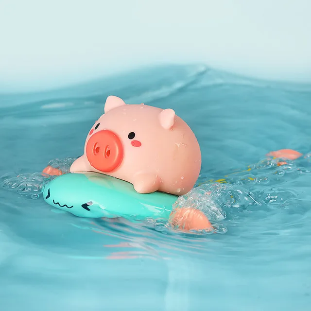 1Pcs Cute Cartoon Animal Pull the bath toy pig Classic Baby Water Toy Infant Swim Wind up Chain Clockwork Kids Beach Toy Funny 3