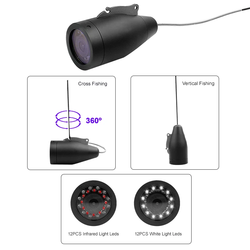 Fish Finder Underwater Fishing Camera HD 1280*720 Screen12pcs White LEDs+12pcs Infrared Lamp Camera For Fishing 16GB Recoding