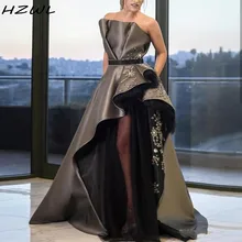 Высокая Низкая Дубай африканские платья для выпускного вечера без бретелек хрустальные бусины створки оборками вечернее платье Robe de soiree женские вечерние платья