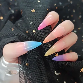

24pcs/box European and American super long ballet nails candy color finished nail art rainbow gradient coffin nail piece DL