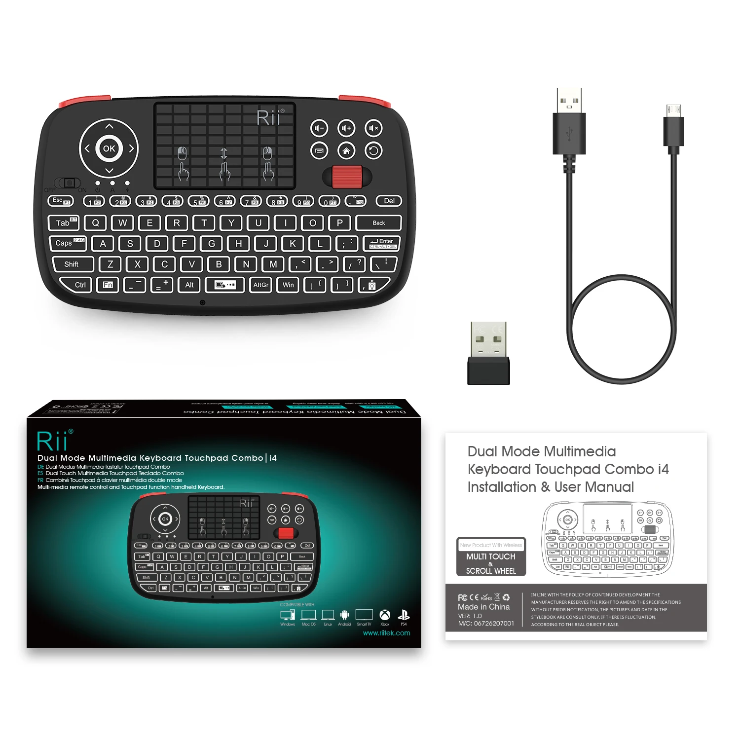Rii i4 Mini Bluetooth Keyboard 2.4GHz Dual Modes Handheld Fingerboard Backlit Mouse Touchpad Remote Control for Windows Android