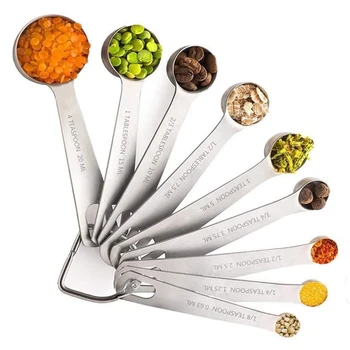 

Measuring Spoon Round Measure Cup with Ruler Stir Bar Kitchen Baking Tablespoon Tool Cooking Seasoning Spoon 9Pcs