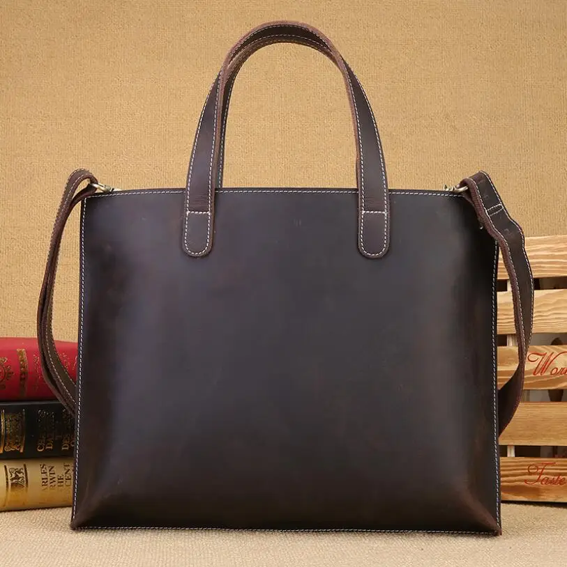 Men Women Leather Shoulder Bag Crazy Horse Leather Crossbody Bag Messenger A4 School Male handbag A4