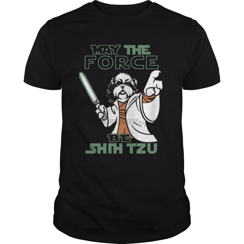 Футболка с коротким рукавом для мужчин и женщин футболка надписью may the force be shih tzu |