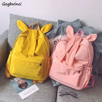 

Backpacks Women Waterproof Rabbit-ear Large Capacity Schoolbags Solid Book Bags Teenage Students Shoulder Bag Ulzzang Fashion